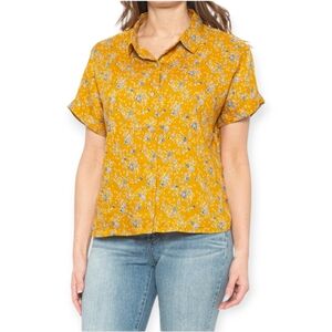 Rachel Zoe Drop Shoulder 100% Linen Shirt Golden Floral Size XS